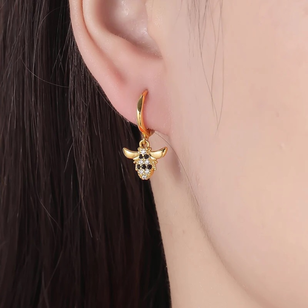 New 18K Gold Vermeil Sterling Silver 925 Bumblebee Hoops